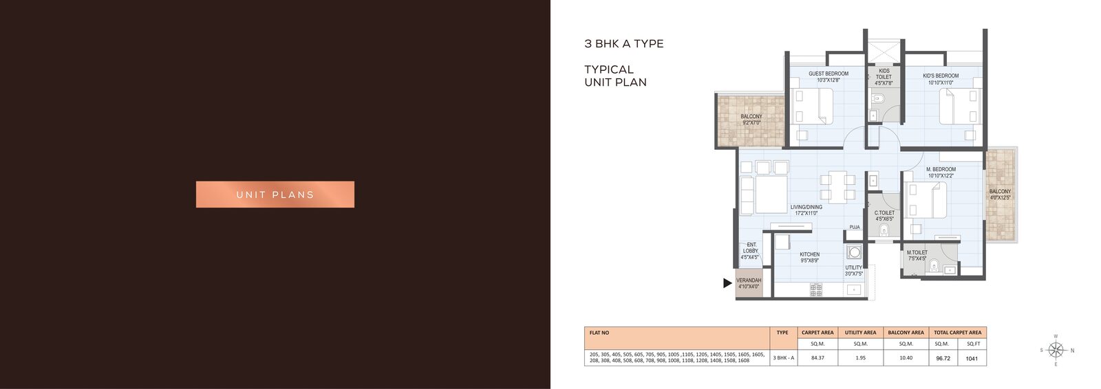 3 BHK A Type unit plan